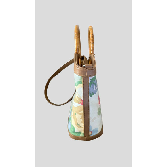 Fossil Floral Leather Canvas Handbag Purse With Leather Wallet Lot - Picture 3 of 16